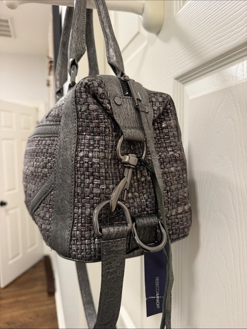 Rebecca Minkoff Mab Mini Bombe Metallic Leather & Tweed Satchel